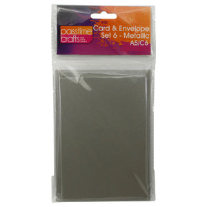 Card/Envelope Metallic 6pce A5/C6-Silver