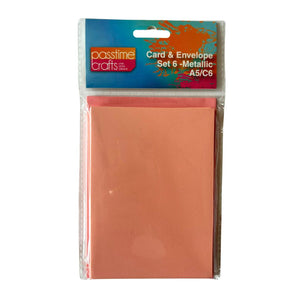 Card/Envelope Metallic 6pce A5/C6-Pink