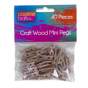 Natural Wooden Mini Pegs Pkt 40-R