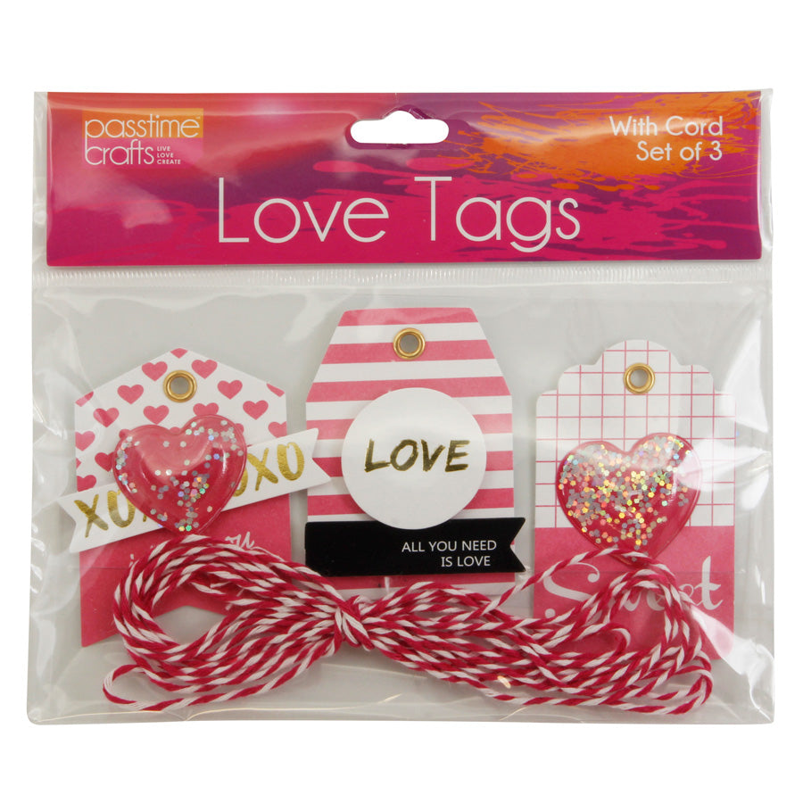 Love/Heart EyletTags W/Cord 3Pce-P