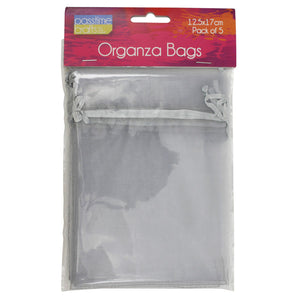 Organza Bags 12x17cm Pkt5-Silv