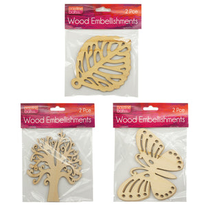 Laser Cut Wd Shapes B/Fly/Lf/Tree Pkt 2