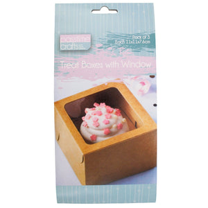 Treat Boxes W/Window Brn Sml Pkt 3