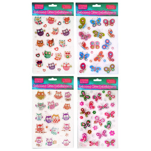 Embossed Metallic Stickers Owl/Bfly/Brd