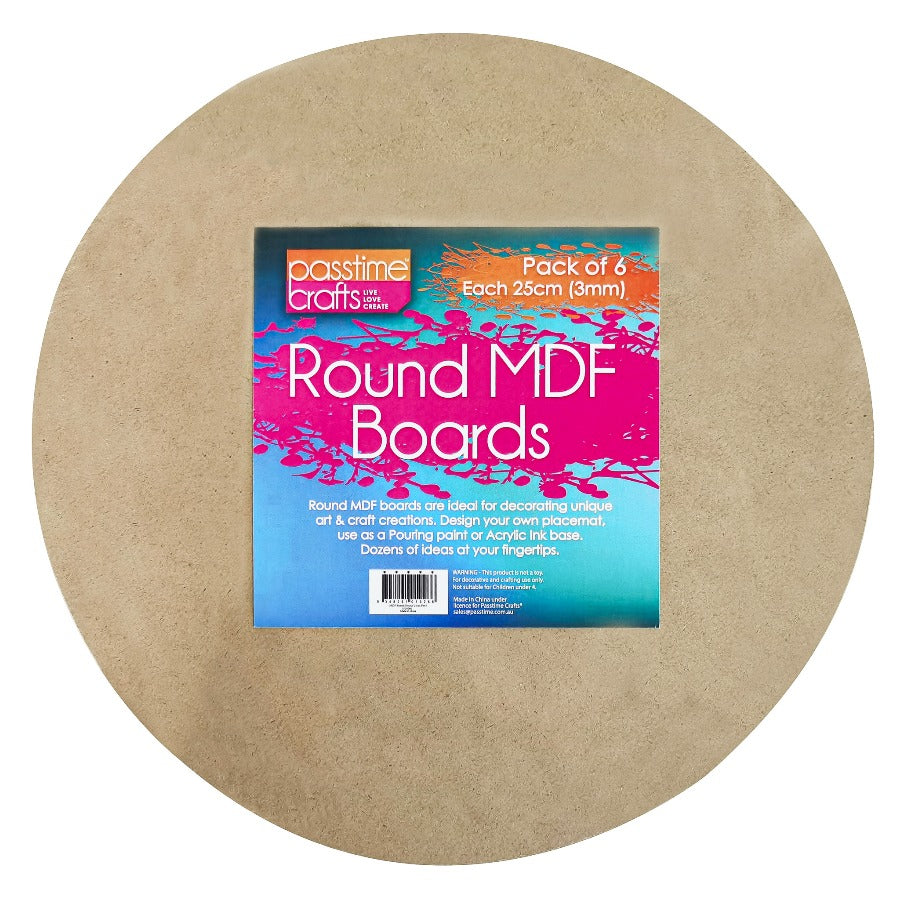 MDF Boards Round 25cm Pkt 6
