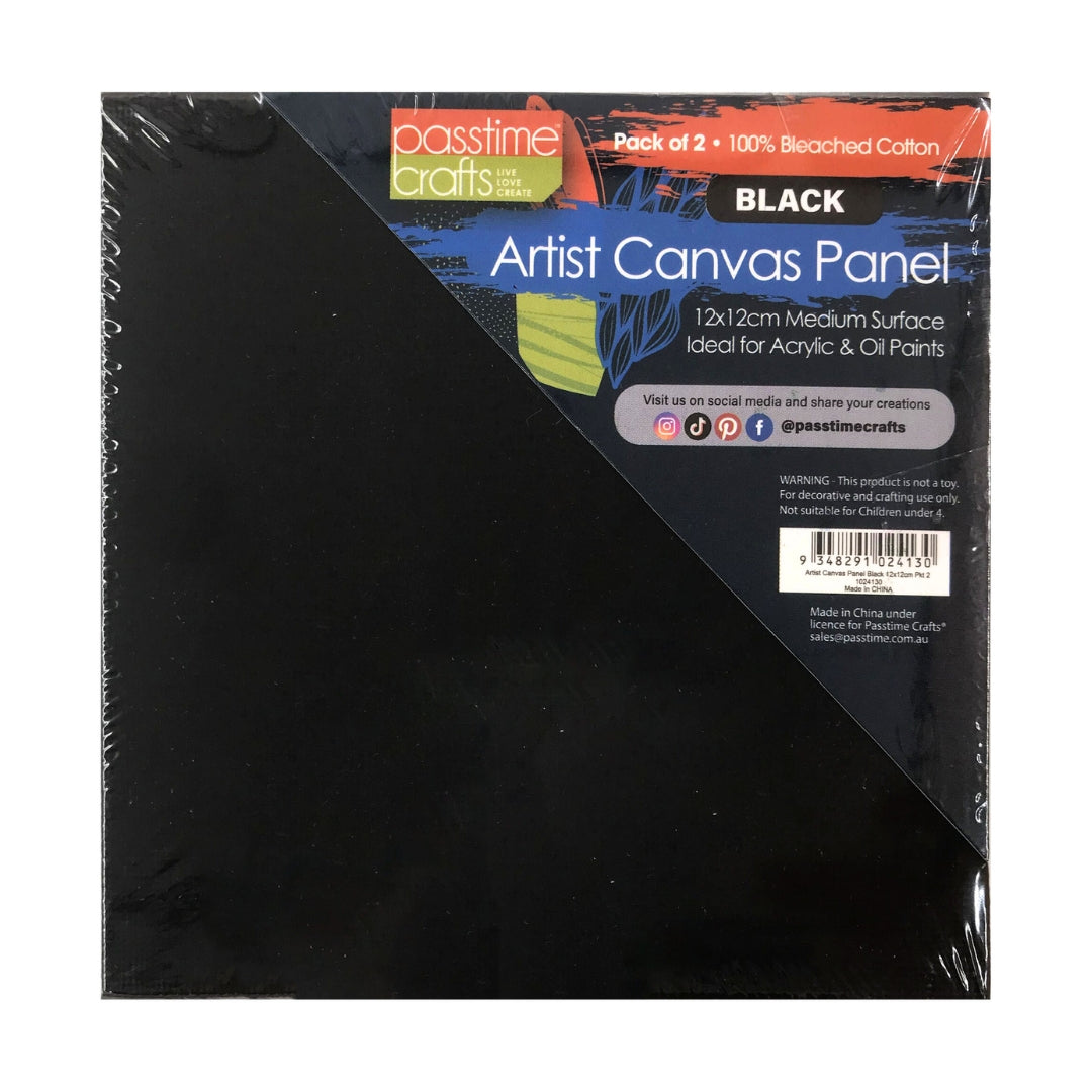Artist Canvas Panel Black 12x12cm Pkt 2-P
