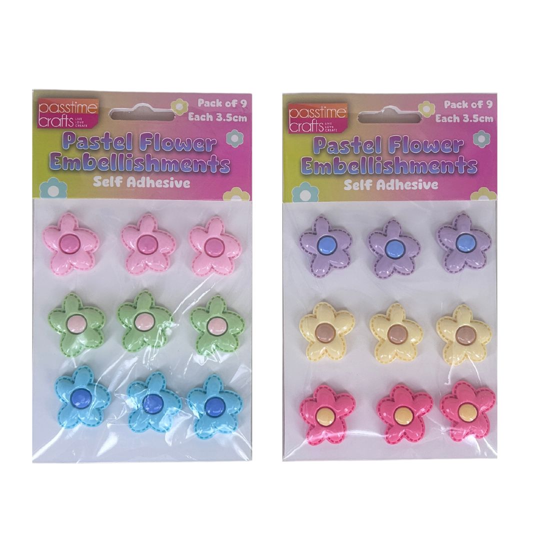Acrylic Flower S/Adhs 2.5cm 2-Ast Pkt 9