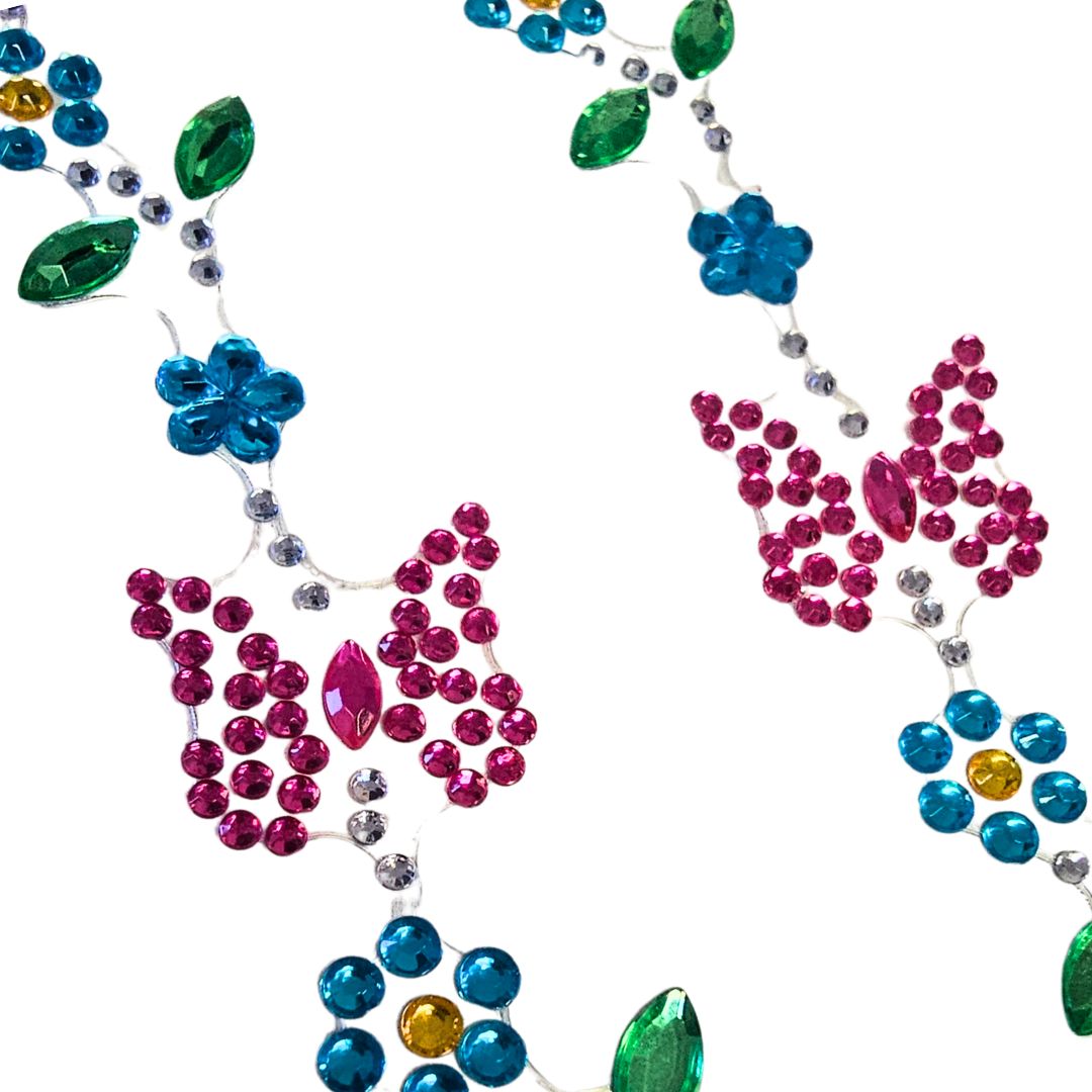 Rhinestone Borders B/Fly-Flwr S/Adhs 2-Ast