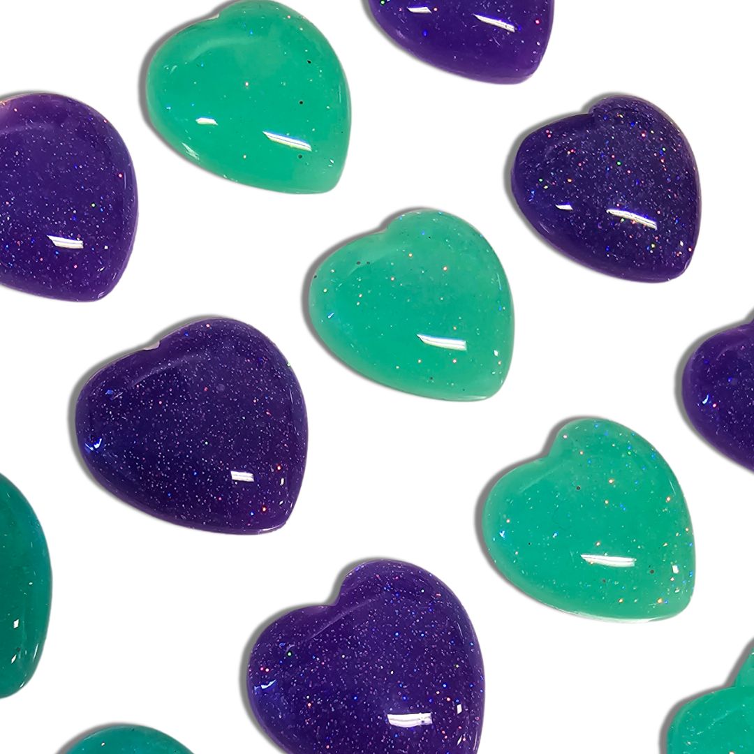 Glitter Resin Hearts S/Adhs Pkt 16 2-Ast