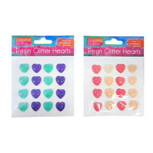 Glitter Resin Hearts S/Adhs Pkt 16 2-Ast