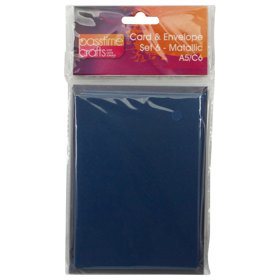 Card/Envelope Metallic 6pce A5/C6-D/Blue-P