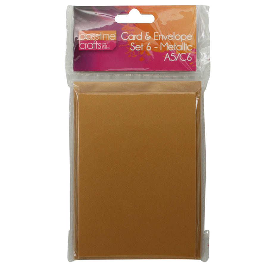 Card/Envelope Metallic 6pce A5/C6-Gold-D