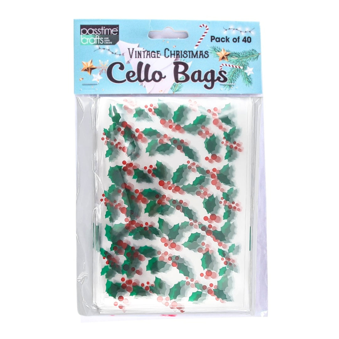 Xmas Printed Cello Bag Med Pkt 40