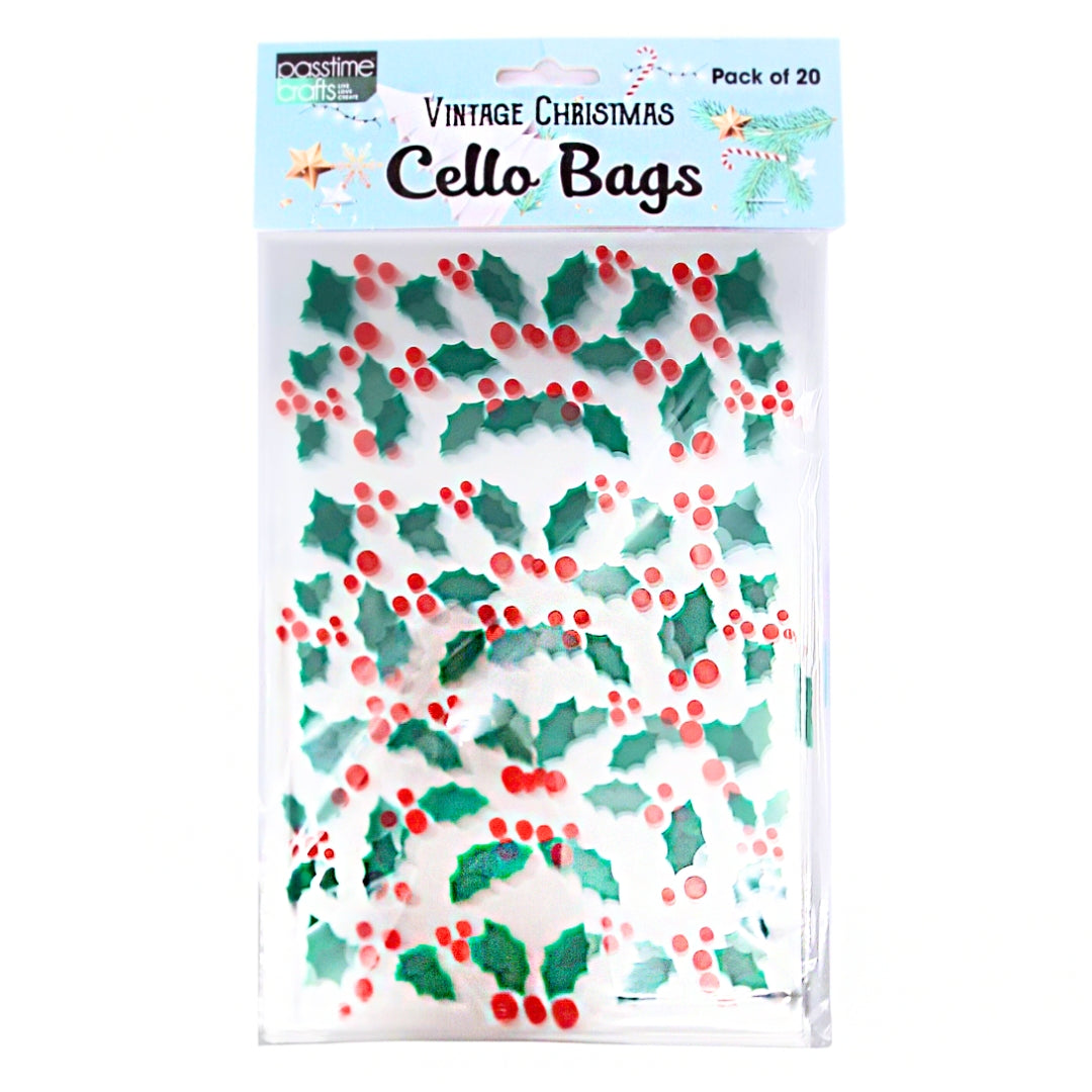 Xmas Printed Cello Bag Lge Pkt 20