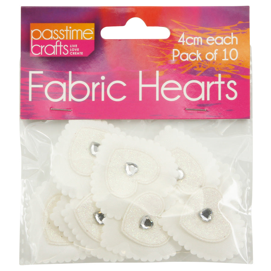Fabric Heart W/Gem 4cm Pkt 10-P