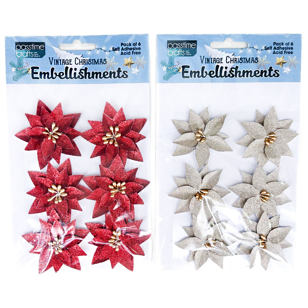 Xmas P/Settia Embellish/Gld/Rd Pkt 6