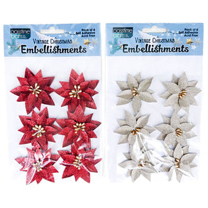 Xmas P/Settia Embellish/Gld/Rd Pkt 6