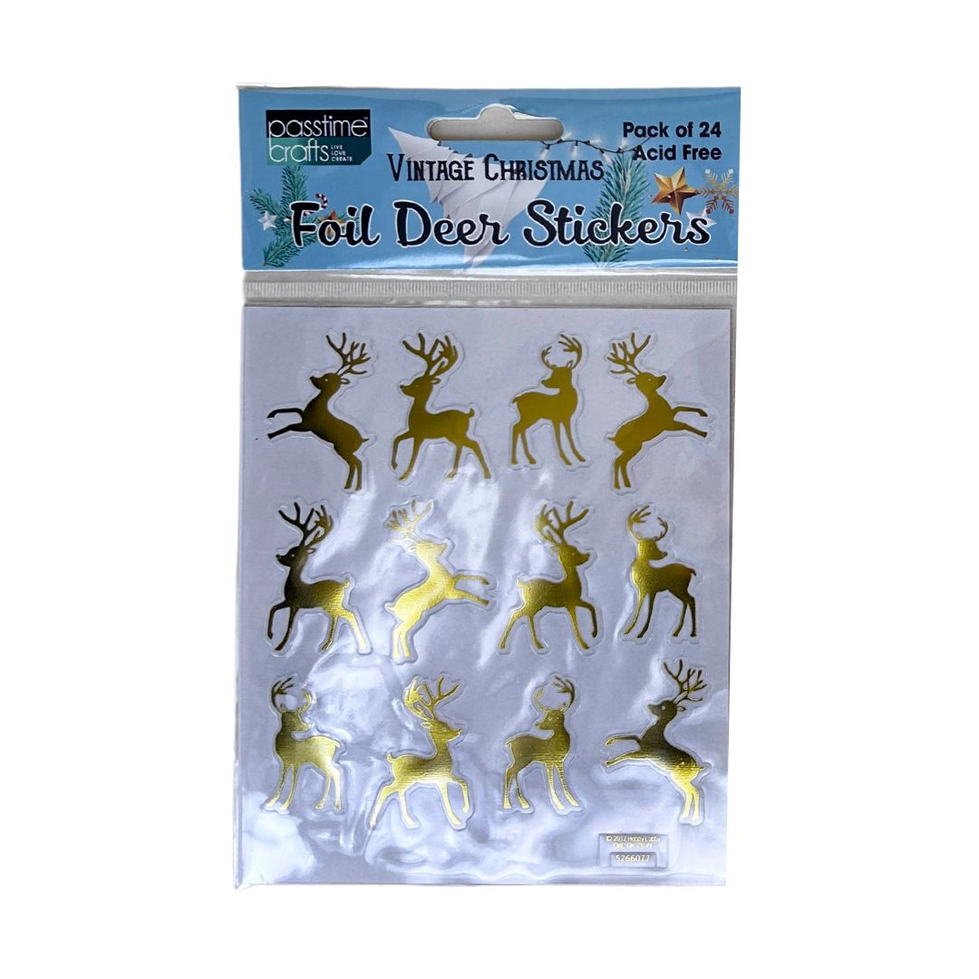 Xmas Deer Foil Stickers Pkt 24