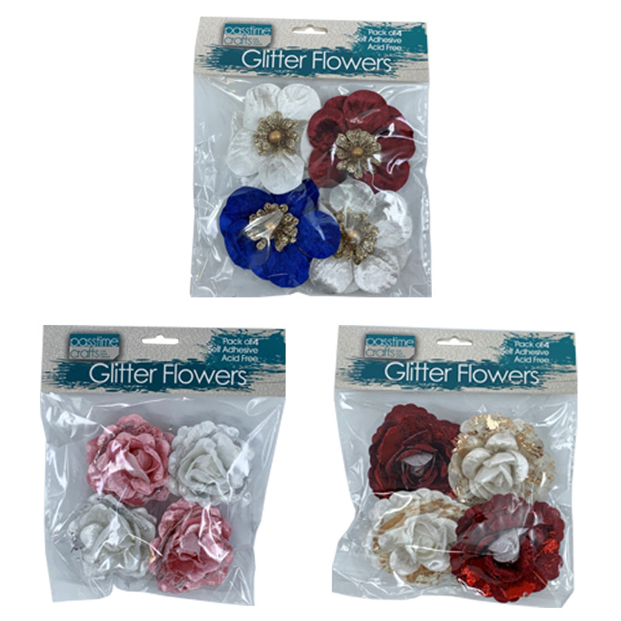 Flowers Victorian W/Glitter Pkt 4-P