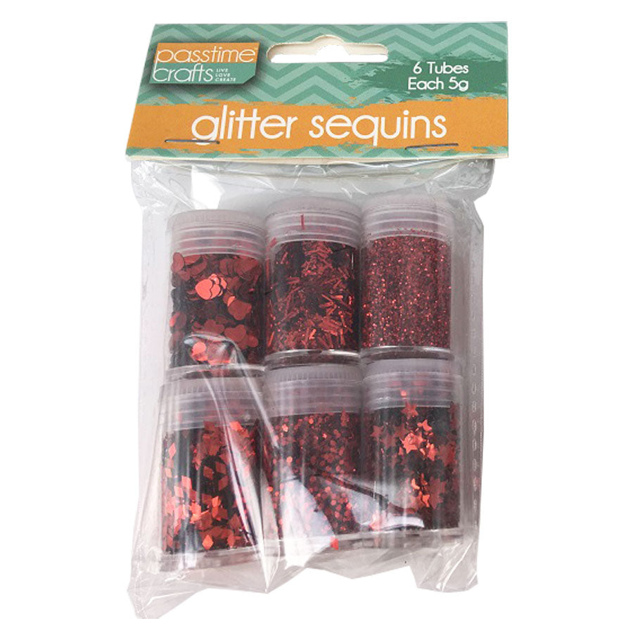 Glitter Sequins Tubes Pkt 6- Red-D