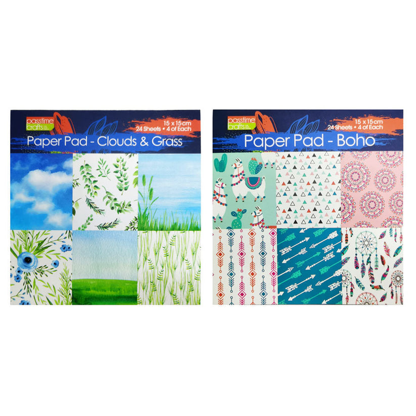 Patterned Sticker Paper Pad Pattern Paper Pad 15x15cm 24 Sheets - Boho/Nature – Passtime Crafts
