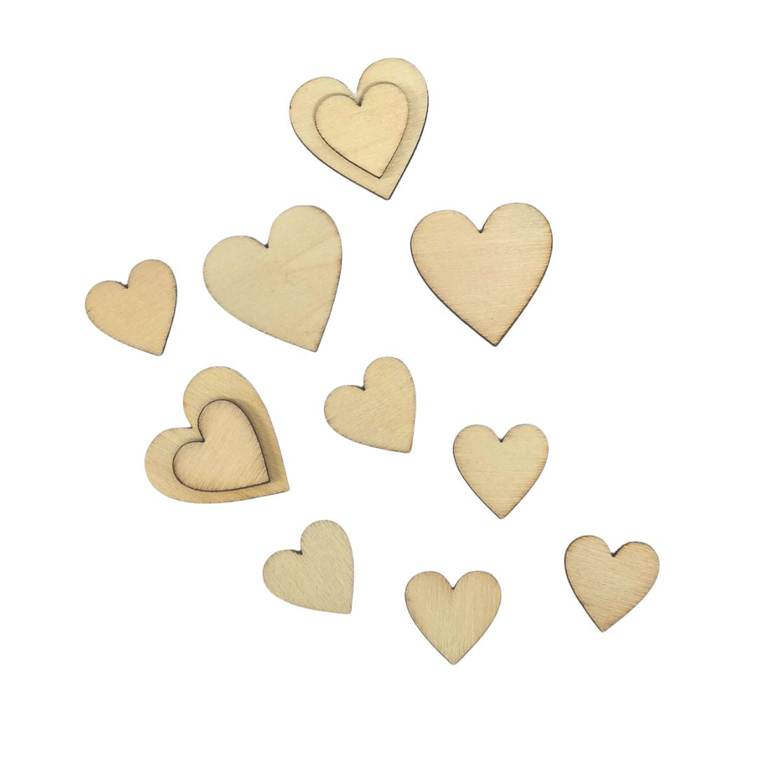 Wood MDF Shapes Pack of 100 - Hearts