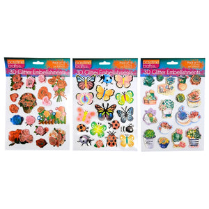 Embellishments 3D/Glit  S/Adhes- 3 Ass