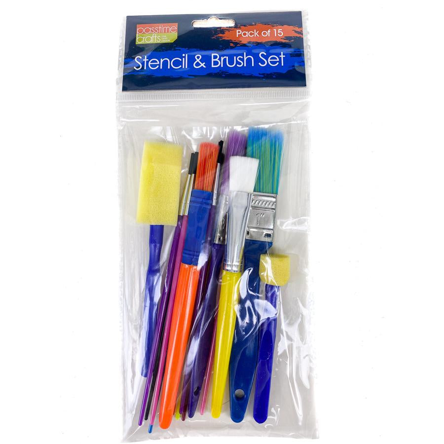 Artist Stencil/Brush Set Pkt 15 Asst