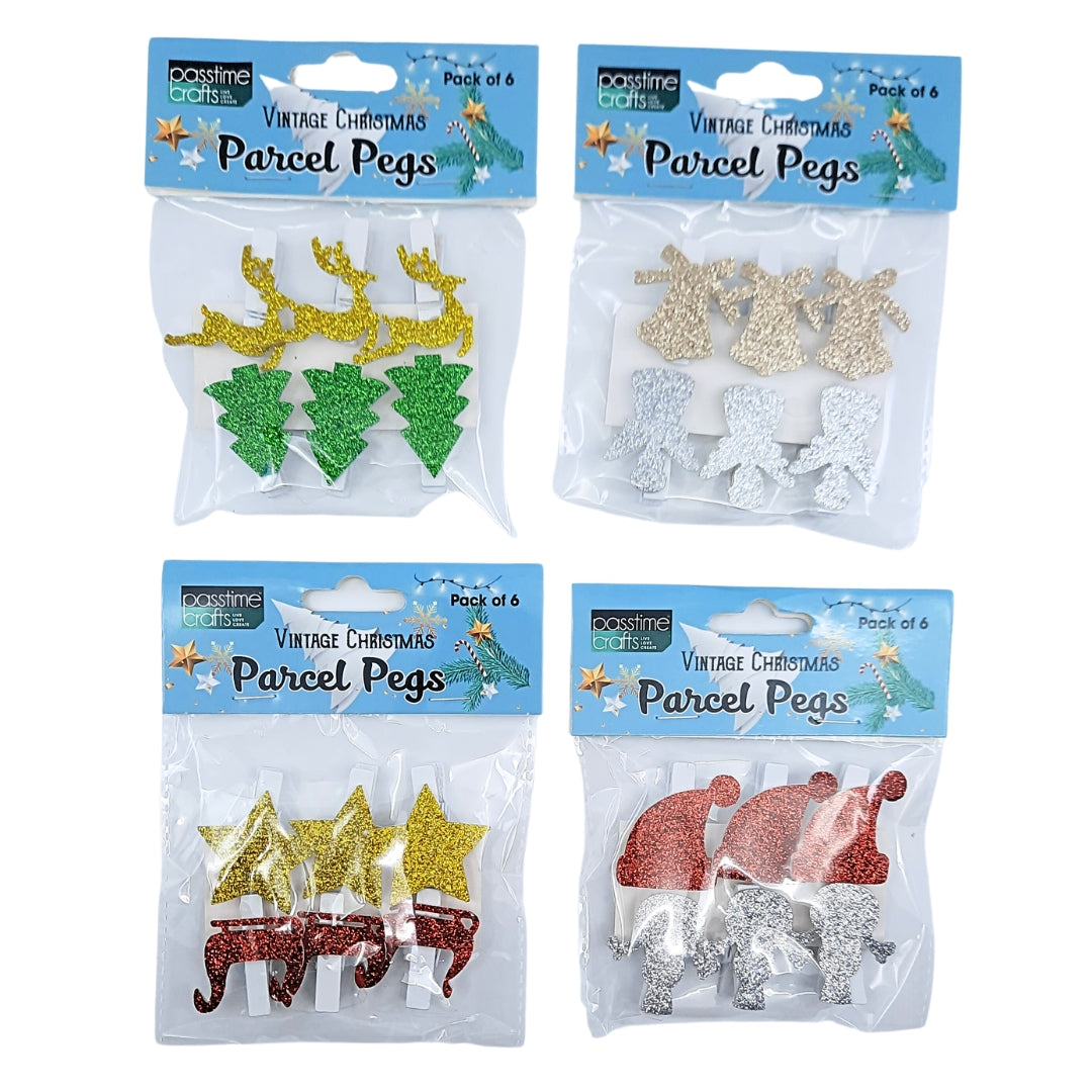 Xmas Designer Pegs Pkt 6
