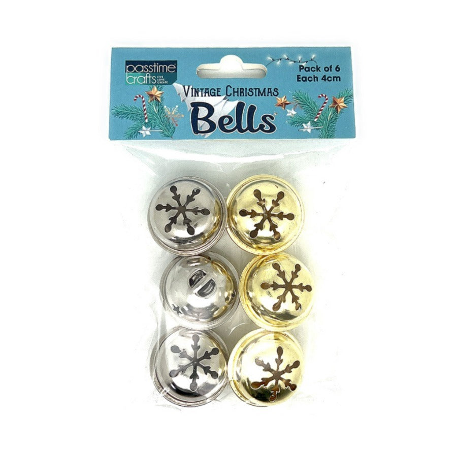 Xmas Bells 4cm Gold/Silv Pkt 6