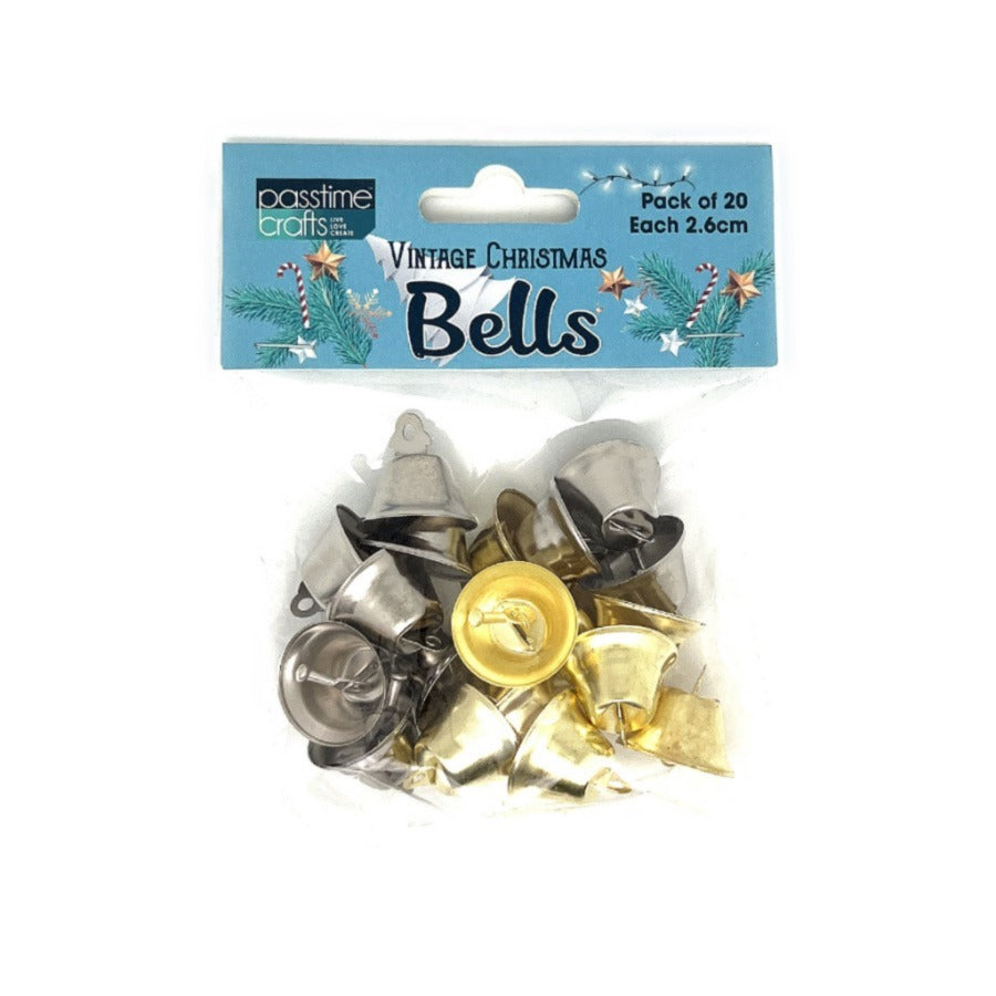 Xmas Bells 2.6cm Gold/Silv Pkt 20