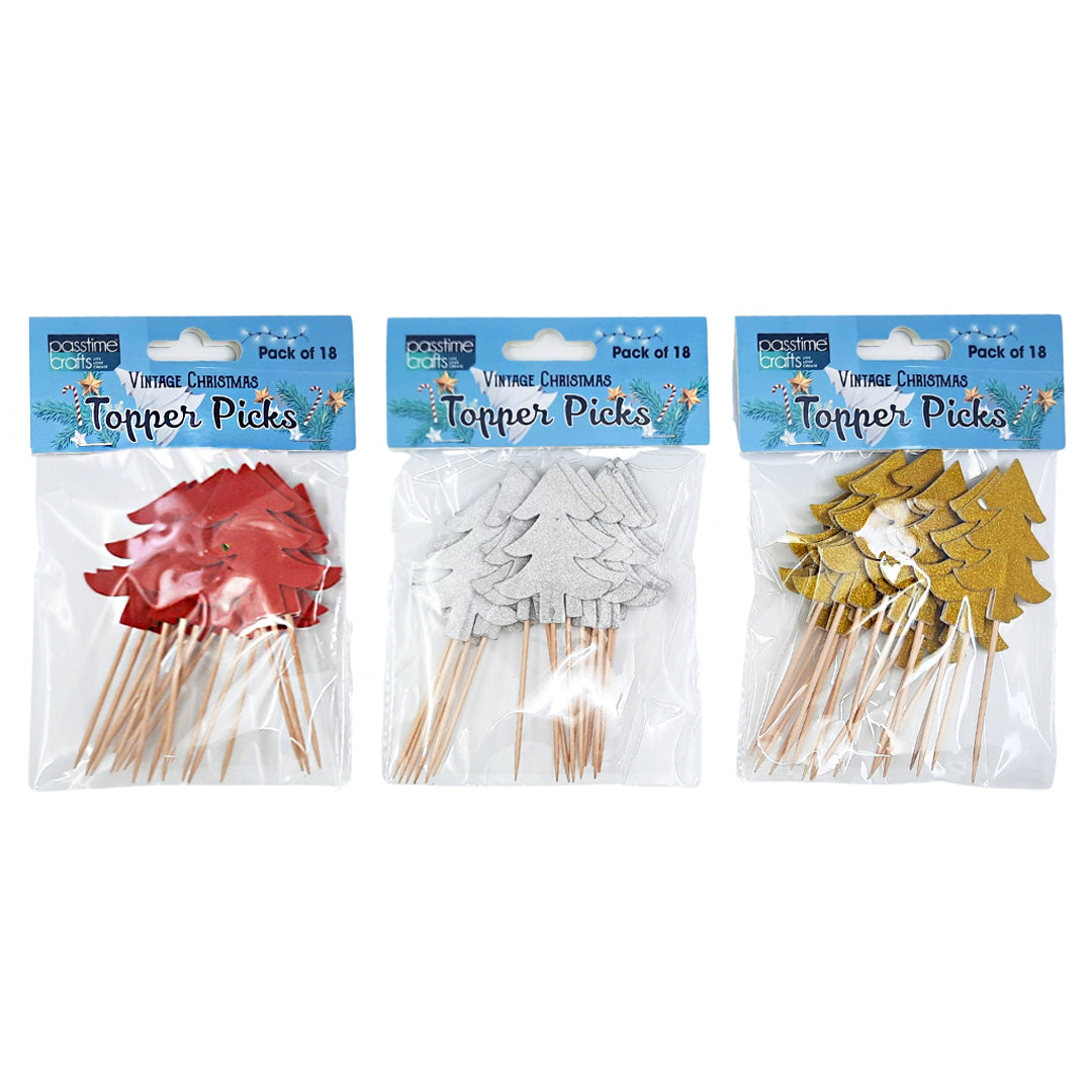 Xmas Glitter Tree Picks Pkt 18