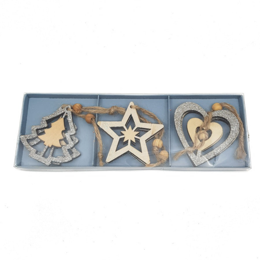 Xmas Lazer Cut Glitter Deco/Hang Pkt 6