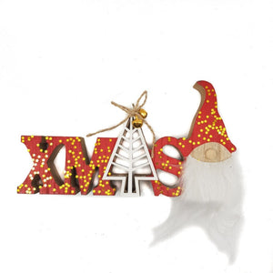 Xmas 3D MDF Word W/Tree/Gnome 19cm