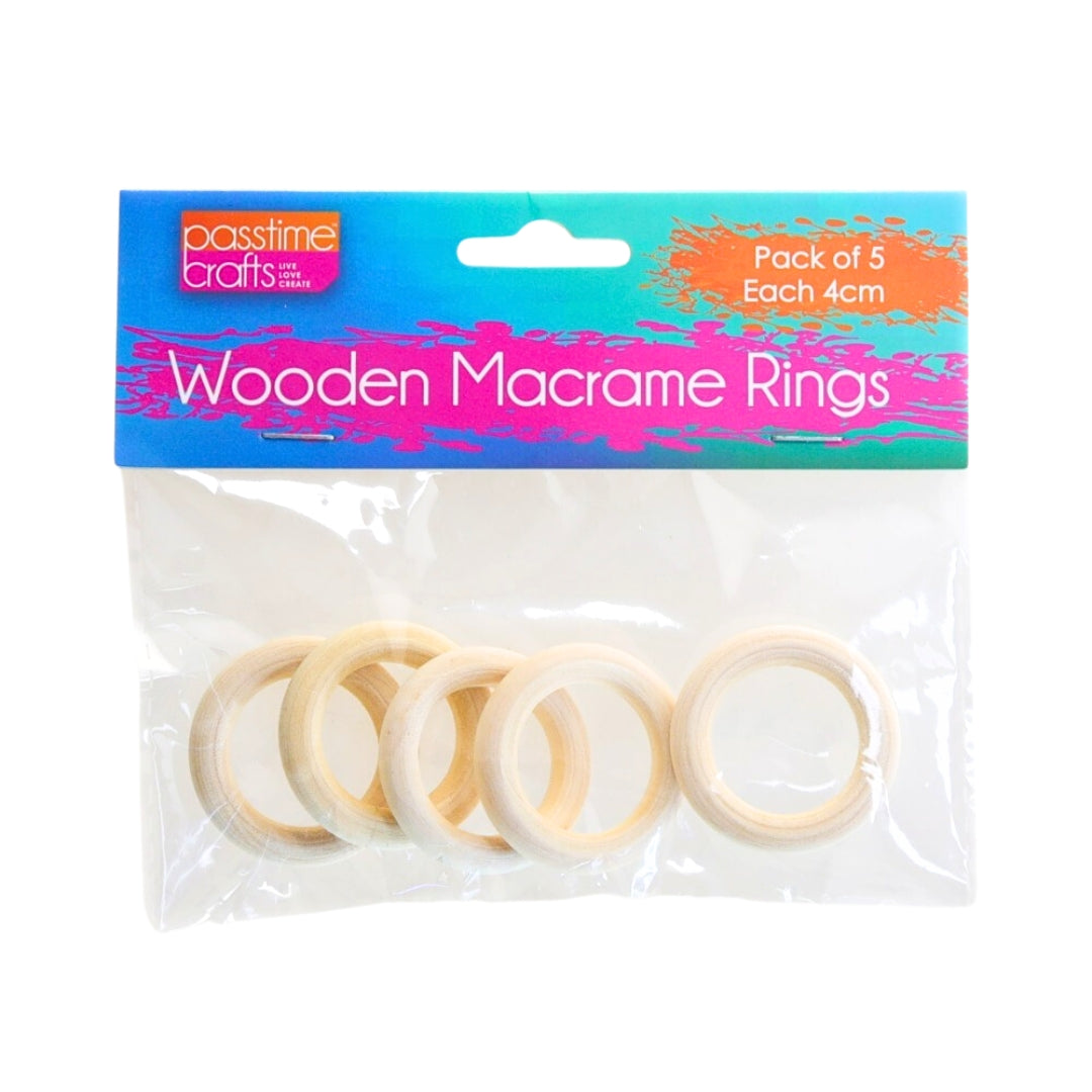 Wooden Macrame Rings 4cm Pkt 5