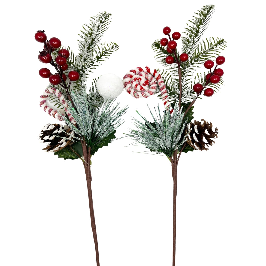 Xmas Spray C/Cane/Brry/Frst 2-Ast