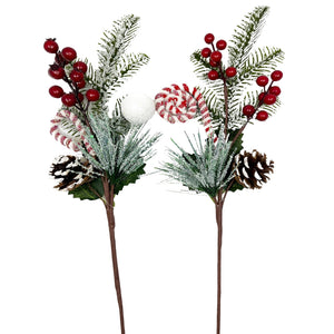 Xmas Spray C/Cane/Brry/Frst 2-Ast