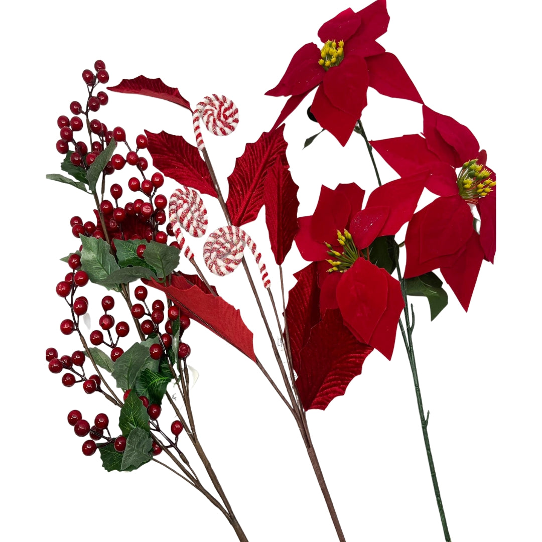 Xmas Spray P/Settia/Cand/Brry 3-Ast 80cm