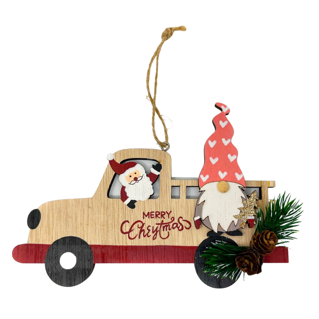 Xmas Ornmnt Gnme/Snta/Car 17.5x12cm