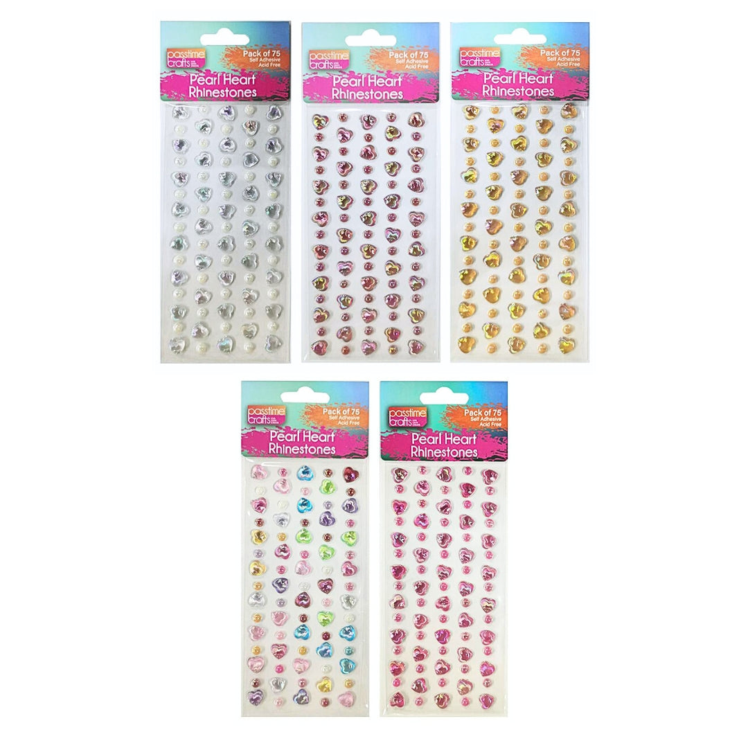 Rhinestones Pearl/Hearts S/Adh 5-Ast