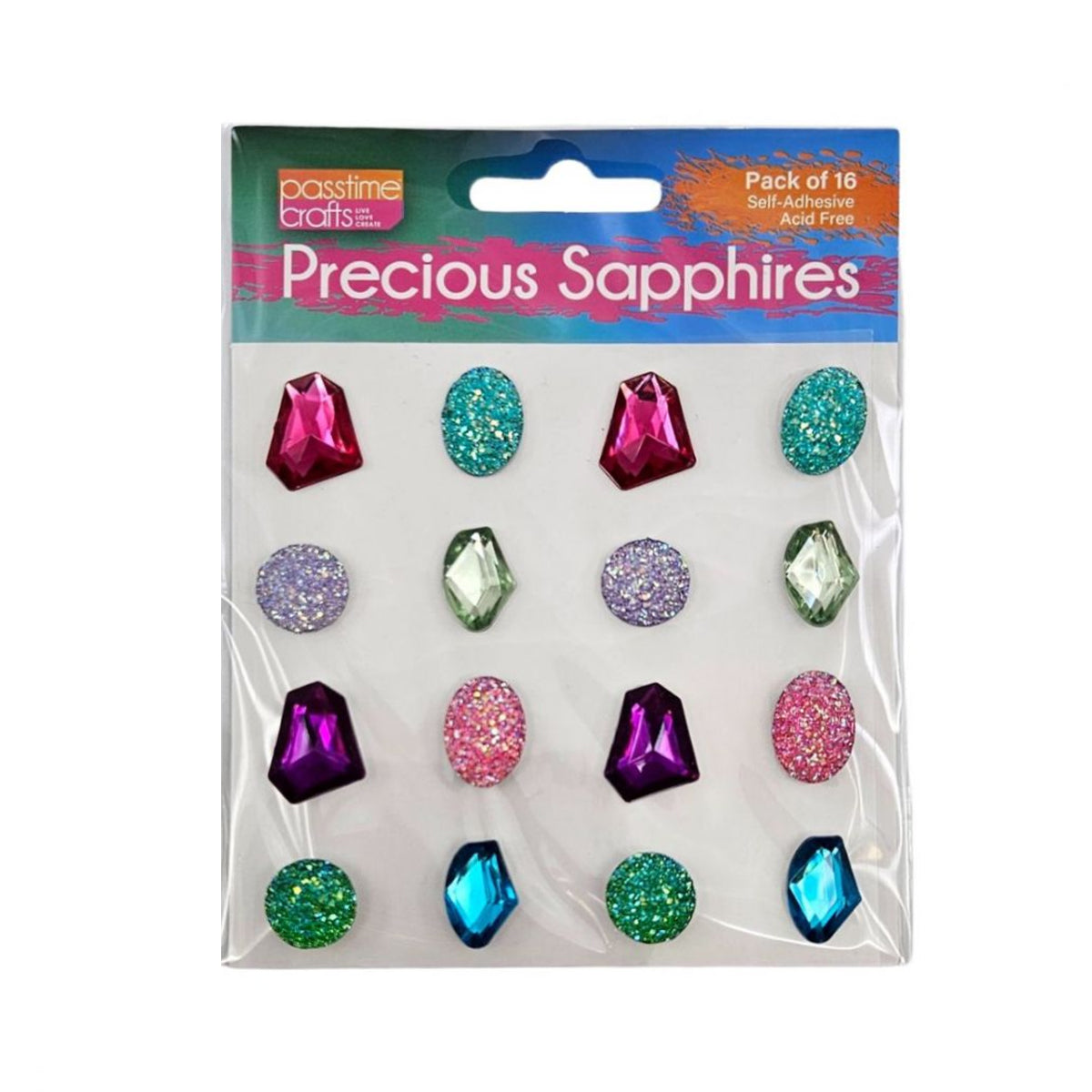Crystal Sapphires Gltr S/Adhes Pkt 16