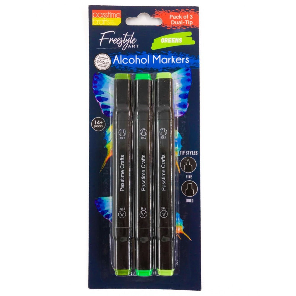 Alcohol Markers D/Tip Greens 3 Pkt
