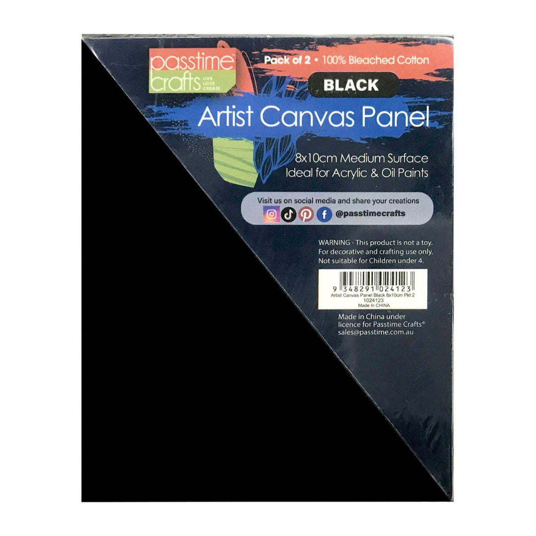 Artist Canvas Panel Black 8x10cm Pkt 2-P