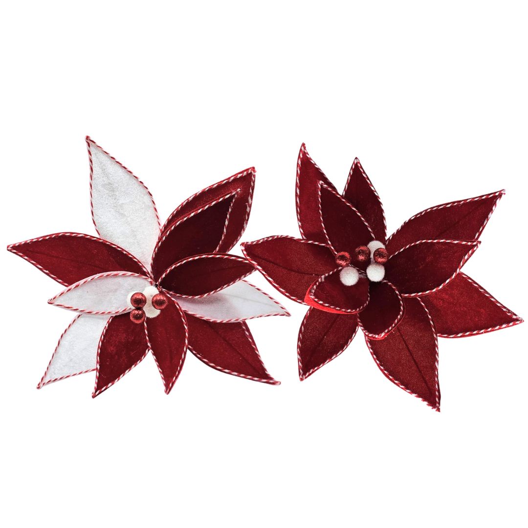 Xmas Flwr Stripe Trim R/W 2-Ast 26cm