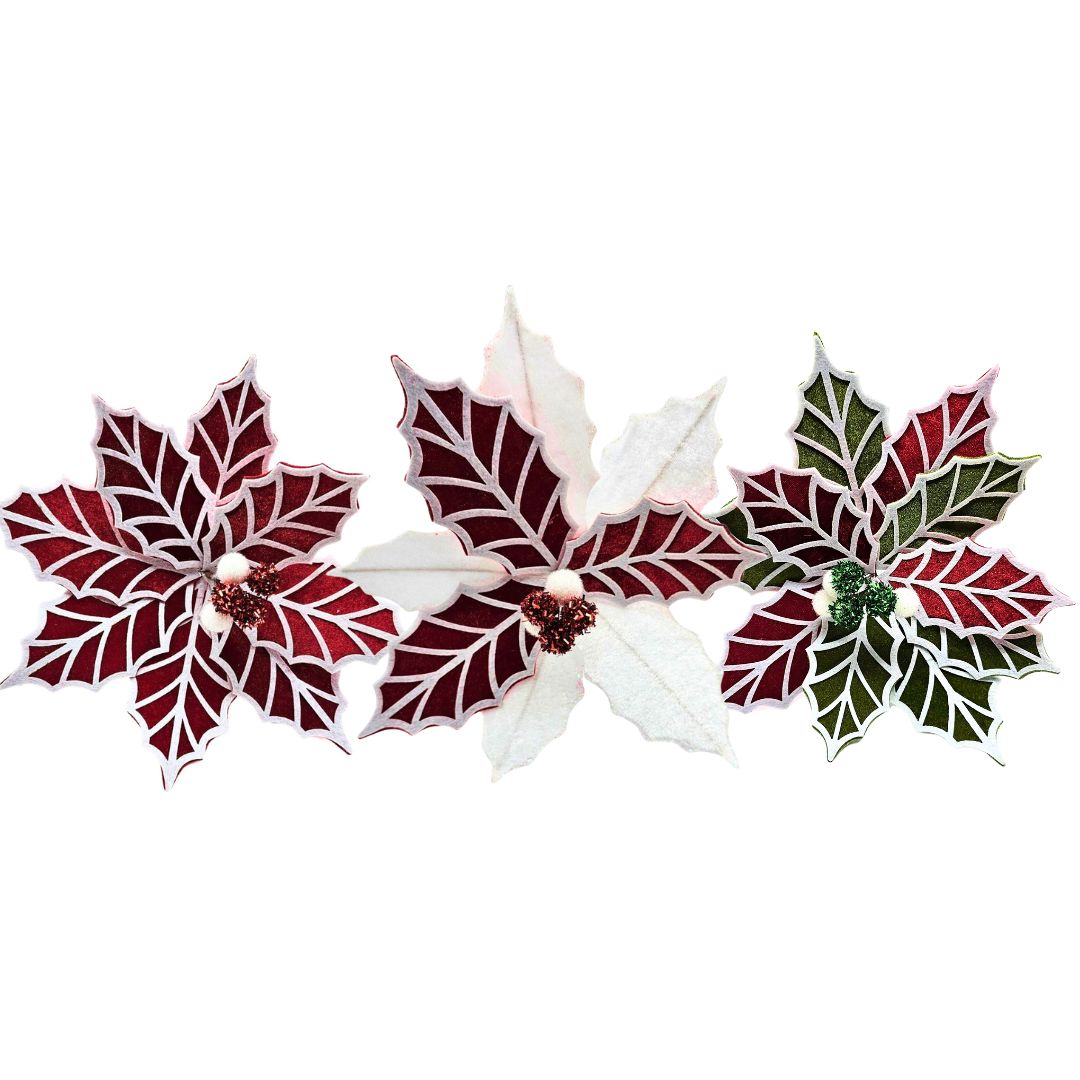 Xmas Flwr Trad W/Trim 3-Ast 26cm