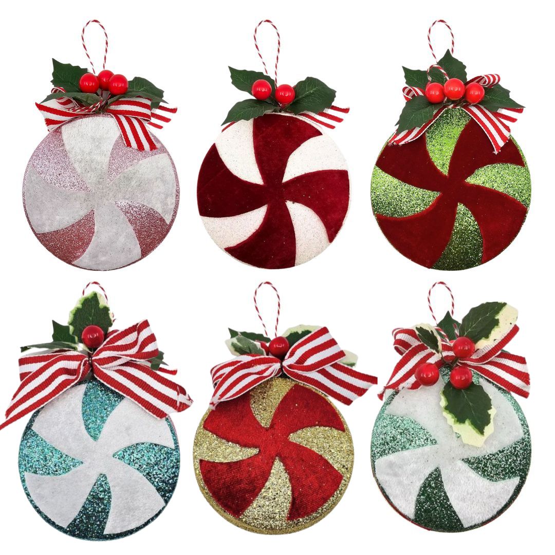Xmas Candy/P/Mint Ornmnt 6-Ast 20cm