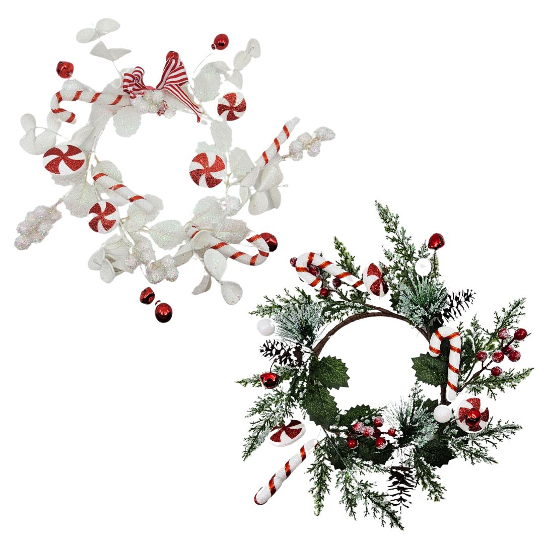 Xmas Wreath Candy/Frost 2-Ast 20cm