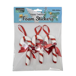 Xmas C/Cane Deco W/Bows Pkt 3 11cm