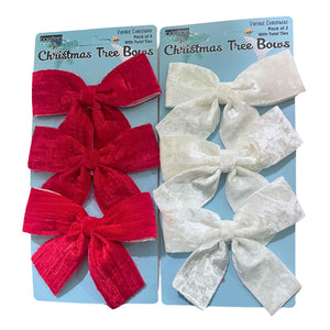 Xmas Bow Deco Velvet 3-Ast Pkt 3 10x10cm