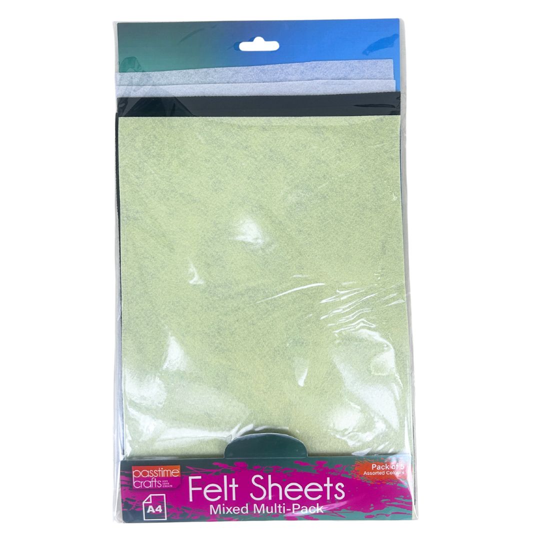 Felt Sheet Pack A4 Mixed Colours Pkt 5